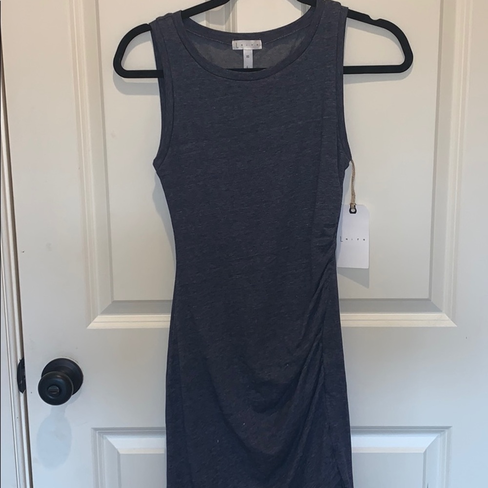 A navy heather midi dress from the brand Leith